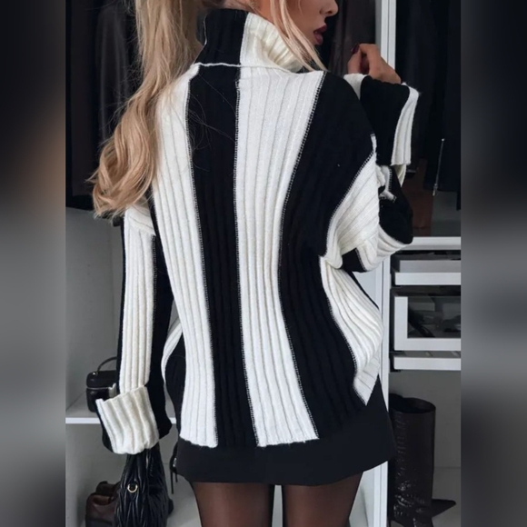 Black Colorblock Turtle Neck Sweater - Picture 4 of 10